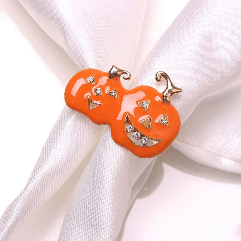 New Wholesale Bulk Weddings Party Occasions Halloween Design Table Napkin Accessories Smiling Pumpkin Engraved Napkin Ring