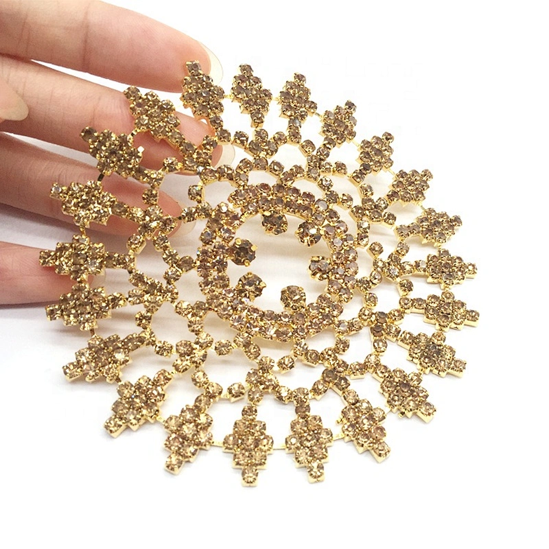 wholesale fashion luxury sewing large flower strass bedazzled dark gold rhinestone applique
