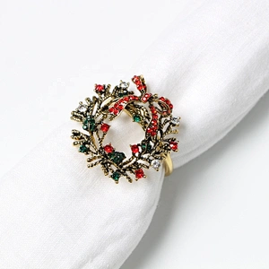 Factory wholesale bulk cheap price Christmas dinner decoration Xmas jeweled wreath napkin ring