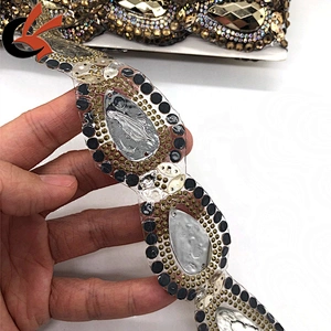 Metallic gold color crystal customized rhinestone iron on apparel trimming