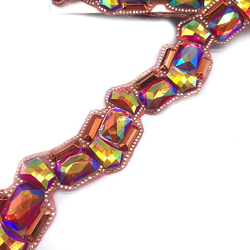 Gorgeous iron-on trim made of resin ab rhinestone for evening dress