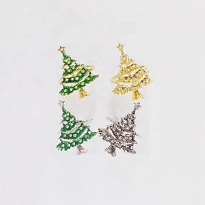 Cheap price hot sale statement enamel gold style christmas trees napkin ring