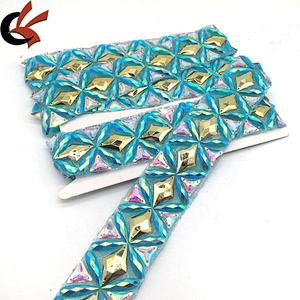 Custom Luxury Indian Clothing Market Selling Rhinestone Beaded Trims Hot Fix Fabric Trim Tape