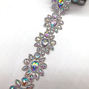 HOT fix  Crystal AB resin rhinestone  trimming iron on resin rhinestone chain applique for garment accessories