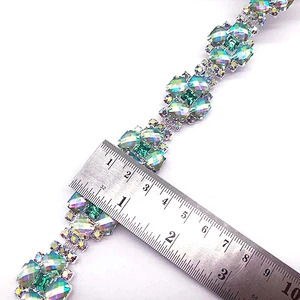 Costume Applique resin AB stone Rhinestone silver Chain Sew On Rhinestone trim for Wedding Cake Decoration