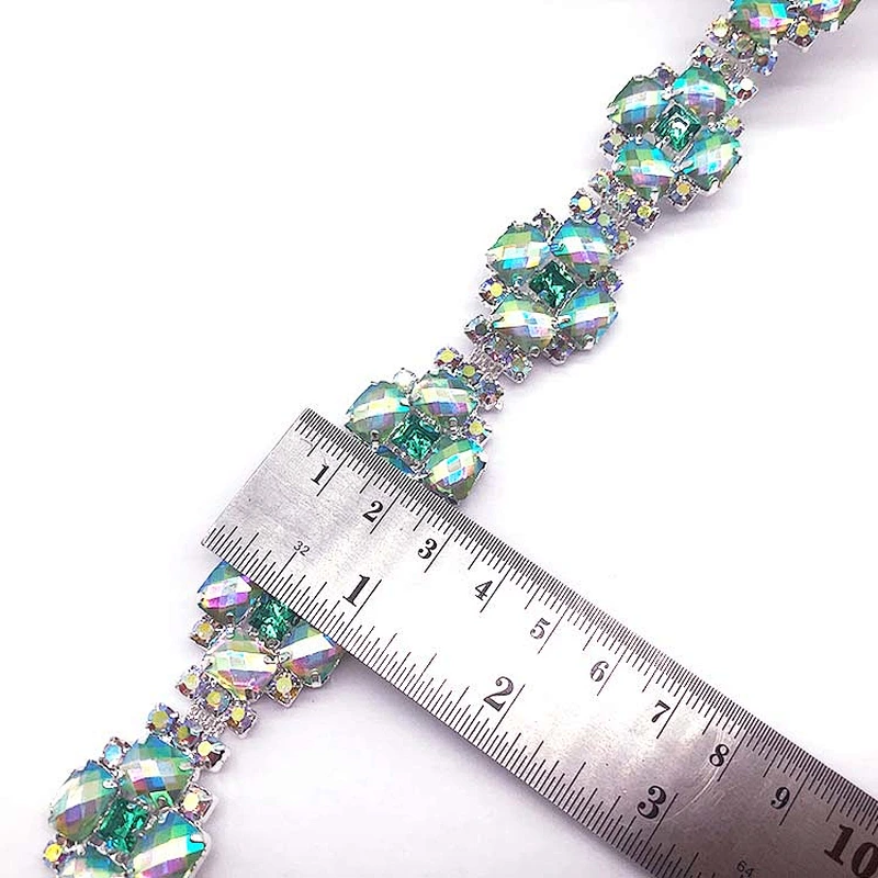 Costume Applique resin AB stone Rhinestone silver Chain Sew On Rhinestone trim for Wedding Cake Decoration