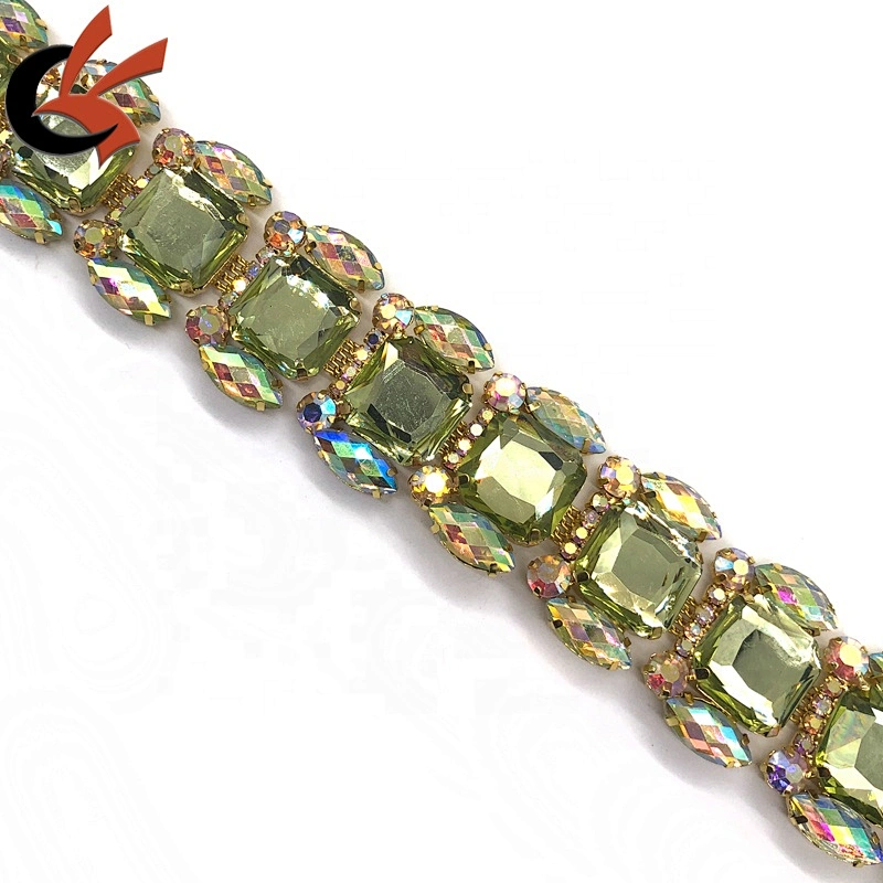 Diy applique square colorful resin rhinestone close gold claw chain trimming
