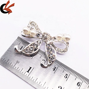 Women fashion brand crystal brooches Chinese bow shaped rhinestone pearl silver brooch pin