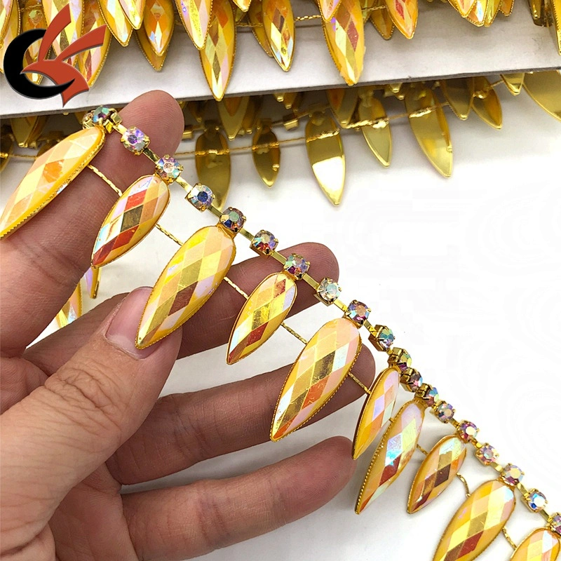 Factory dance dress decoration yellow AB drops rhinestone trimming