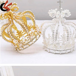 New alloy rhinestone big baroque retro headdress birthday party queen wedding cross pearl bead crowns