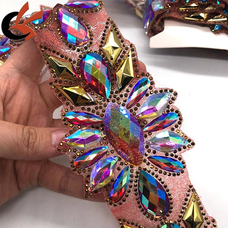 Big size Sewing Decoration Appliques Motif Hot Fix Rhinestone Tape Trim  For Dresses
