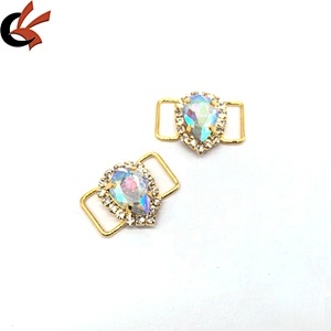 China make small bikini ornaments waterdrop centre crystal swimwear bikini buckle connector