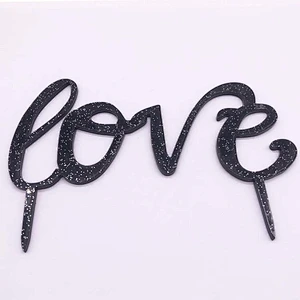 Engaged Acrylic Cake Topper for Wedding Decoration in black Glitter color