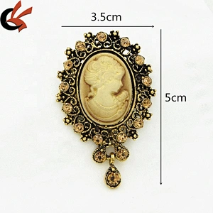 Hot Selling Vintage Beauty Head Brooch Collar Pin Queen Victoria Avatar Rhinestone Cameo Brooch Pin