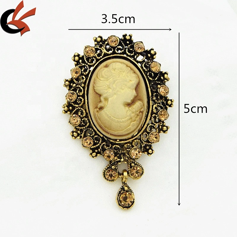 Hot Selling Vintage Beauty Head Brooch Collar Pin Queen Victoria Avatar Rhinestone Cameo Brooch Pin