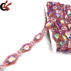 Iron on clothes shoes pants trimming decorative shiny AB rhinestone hotfix trims tape