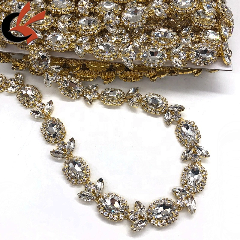 shining clear glass crystal gold plating rhinestone trimming