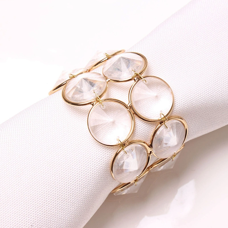 New 2021 fashion wedding table accessories sparkling gold plated frame lighting diamond crystal napkin ring