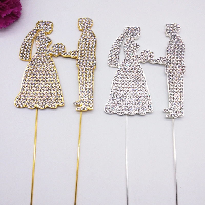 New Design sparkle couple rhinestone wedding cake topper for cake decoration