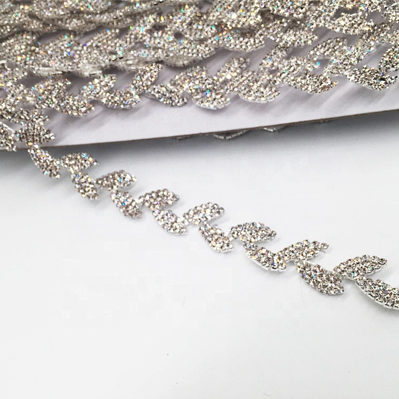 Fashion wedding dress accessories simple rhinestone chain leafage design crystal trims wholesale