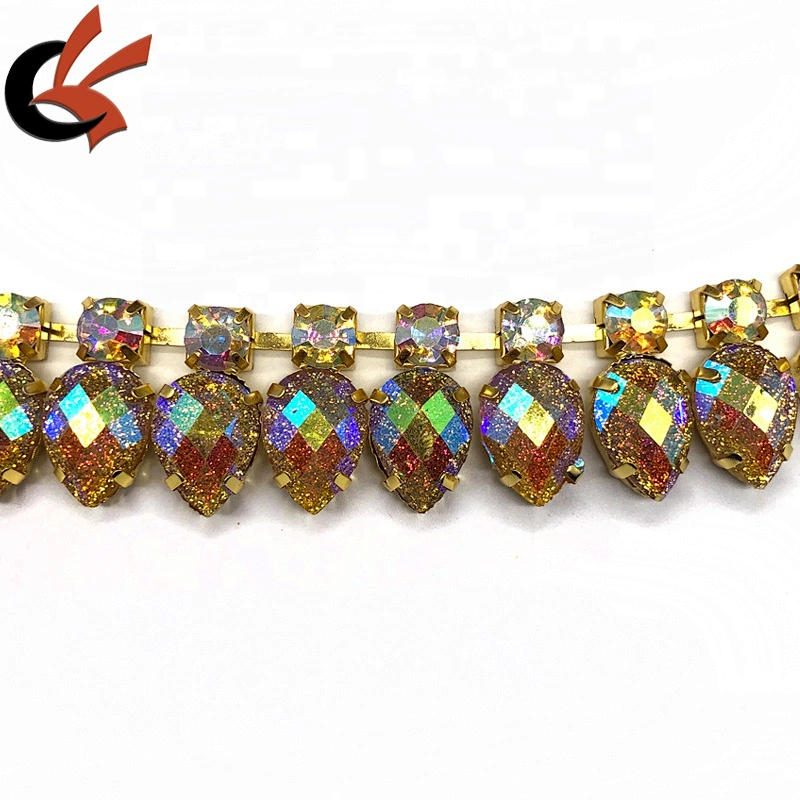 Fashion design shining dress decoration yellow glitter rhinestone chain trimming