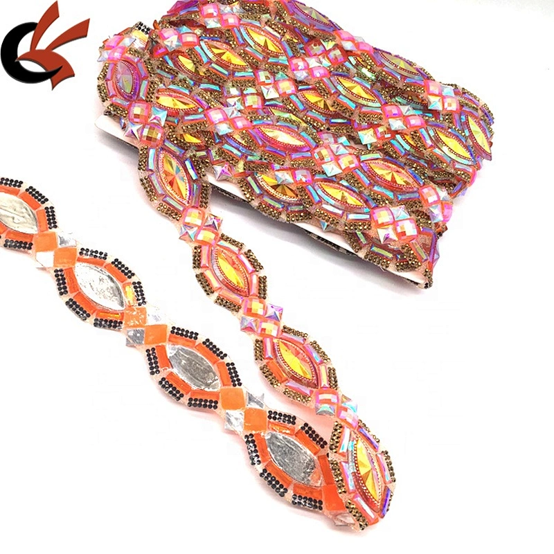 Fashion Garment Decoration Rhinestone Banding Hot Fix Rhinestone Motif Trim Iron On Trimming