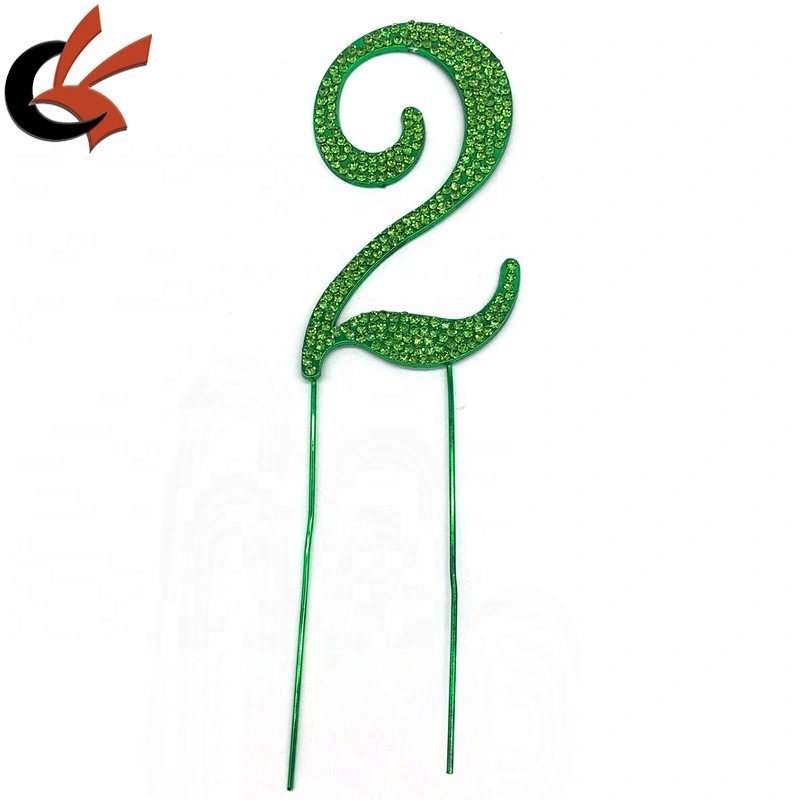 Fashion shining green metal base with green diamante decorative numbers rhinestone cake topper for birthday cake