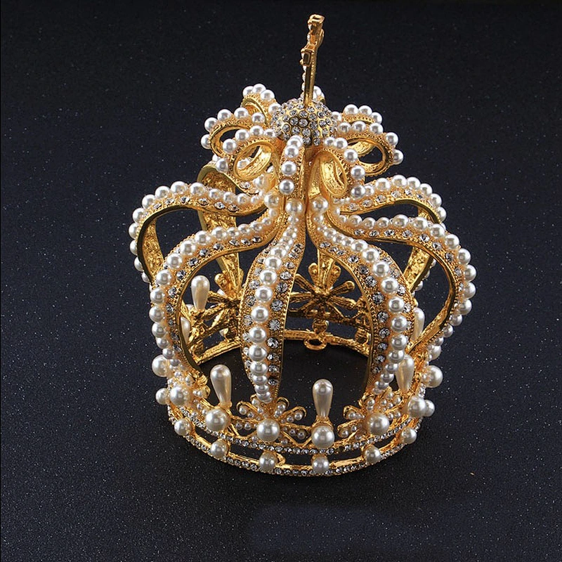 2020 new design Rhinestone Pearl Full circle Crown for man