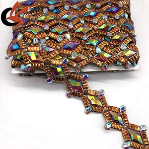 Carnival bra decoration rhinestone iron on trims gold color gems heat transfer trimming