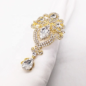 Custom Rhinestone Folding Design Gold Plated Elegant Crystal Jewelry Rhinestone Napkin Ring