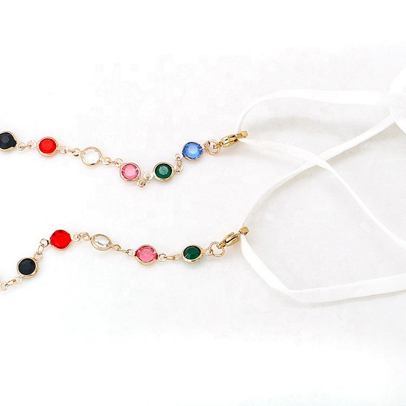 colorful acrylic rhinestone metal eyewear chain sunglasses lanyards face masking lanyard