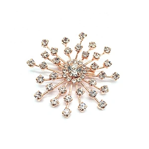 Guangzhou Supplier Fancy Bulk Wholesale Simple Style Rose Gold Plating Irregular Shape Crystal Snowflake Brooch Pin