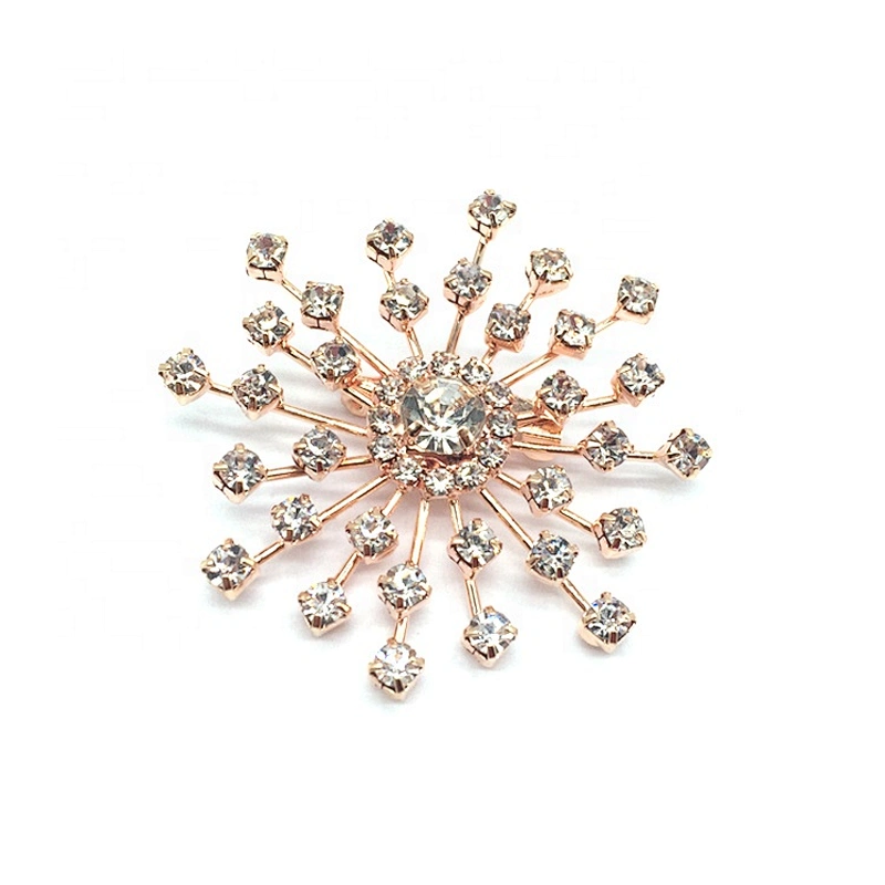 Guangzhou Supplier Fancy Bulk Wholesale Simple Style Rose Gold Plating Irregular Shape Crystal Snowflake Brooch Pin