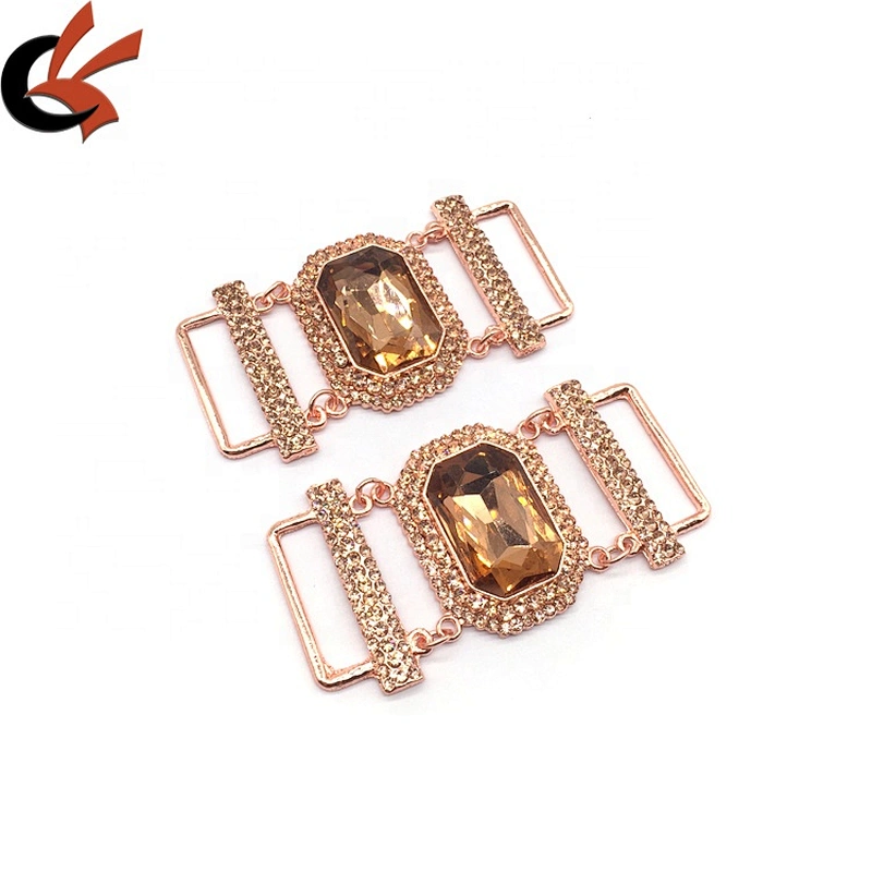 Custom Women Dress and Bikini Accessories Fashion Rhinestone Square Bikini Connector Metal Belt Buckle