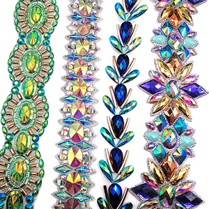 Wholesale Gorgeous Green AB Water Drop Resin Iron On Trim for garment decorative