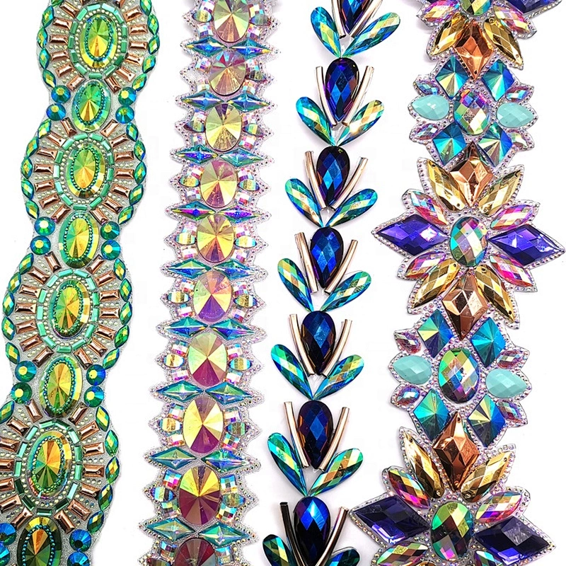 Wholesale Gorgeous Green AB Water Drop Resin Iron On Trim for garment decorative