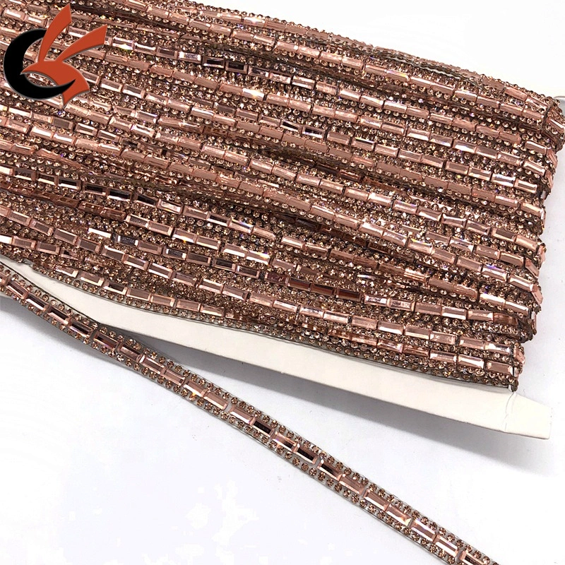 Rose gold hot fix crystal beaded iron on rhinestone ribbon trimming