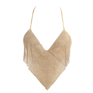 Stock Rhinestone Decoration Plain Flash Luxury Women Nightclub Diamond Low-cut Halter Top Body Chain