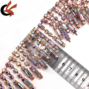 Rose gold base Clear AB crystal rhinestone tassel chain trimming