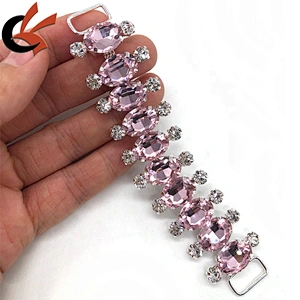 Fashion Pink glass bead crystal bikini connector for swimwear suite