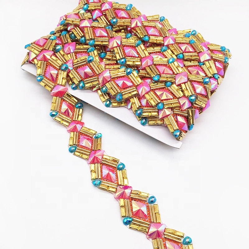 Gorgeous decorative hot fix transfer tape pink rhinestone resin trims for carnival costume