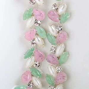 New arrival jewelry decoration silver chain rhinestone and resin trim for bridal
