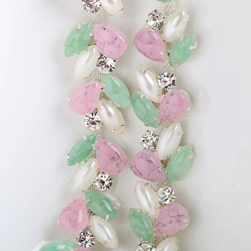 New arrival jewelry decoration silver chain rhinestone and resin trim for bridal