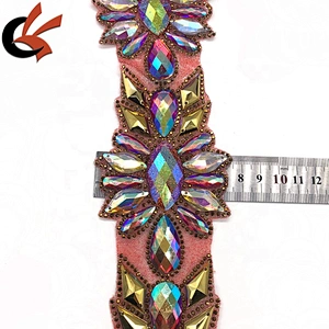 Big size Sewing Decoration Appliques Motif Hot Fix Rhinestone Tape Trim  For Dresses