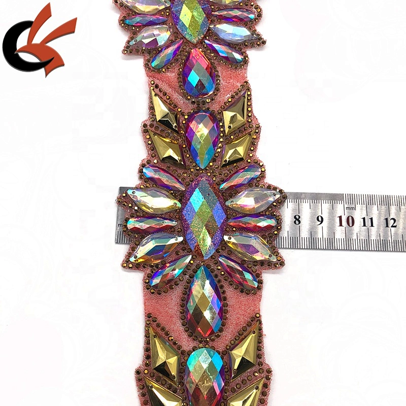 Big size Sewing Decoration Appliques Motif Hot Fix Rhinestone Tape Trim  For Dresses