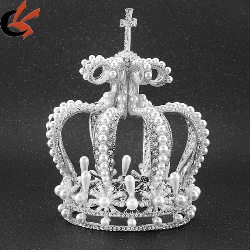 New alloy rhinestone big baroque retro headdress birthday party queen wedding cross pearl bead crowns