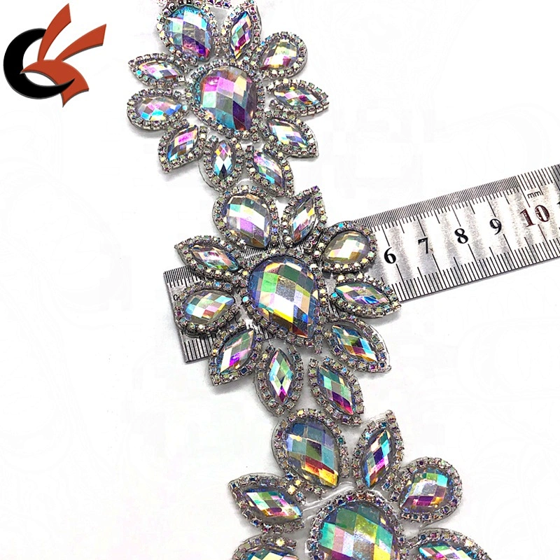 wedding dress belt decoration hot fix/Iron on AB crystal motif tape apparel trimming