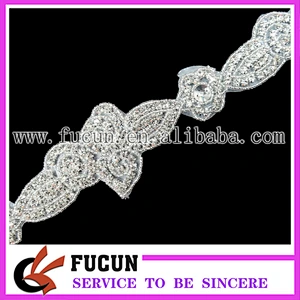 Wholesale hot fix iron on bridal rhinestone applique sash bridal for Wedding Dresses