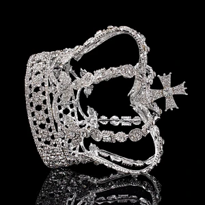 Popular King Crowns Adult Prince Men Birthday Prom Kings Costume Full Round Metal Crystal King's Crown