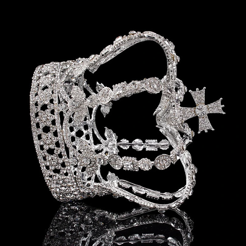 Popular King Crowns Adult Prince Men Birthday Prom Kings Costume Full Round Metal Crystal King's Crown